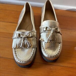 Talbots Gold Laura Kiltie- gold loafers with fringe